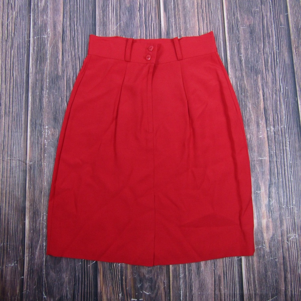Marnie West Skirt Juniors 7/9 Red Pencil Knee Length Pleated USA Work‎ Office - Picture 4 of 6